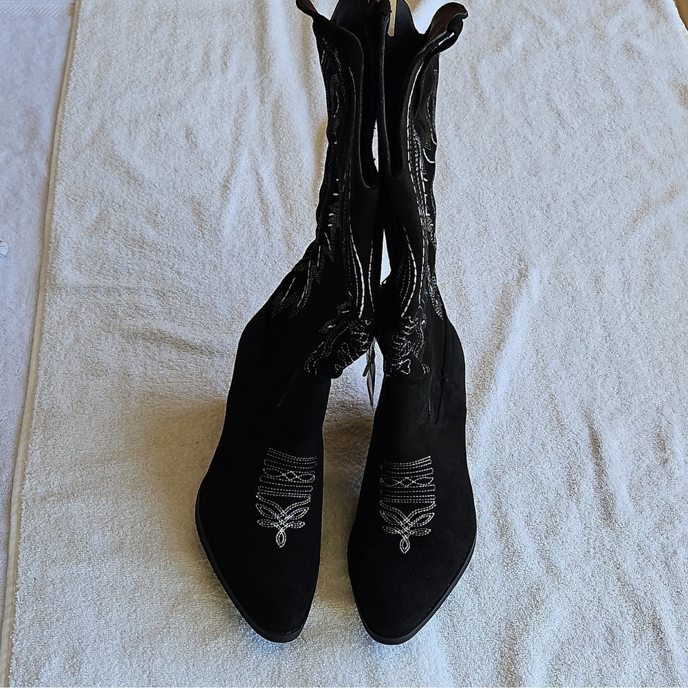 J.Adams Shoes Roundup Black Mid-Calf Zip Pointed Toe Western Boot Women 10